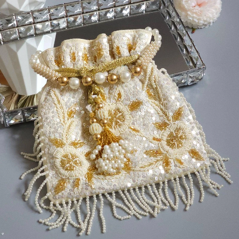 Designer evening bags with luxurious textures and unique clasp designs for elegance -Anna Luxury Potli Bag Ivory