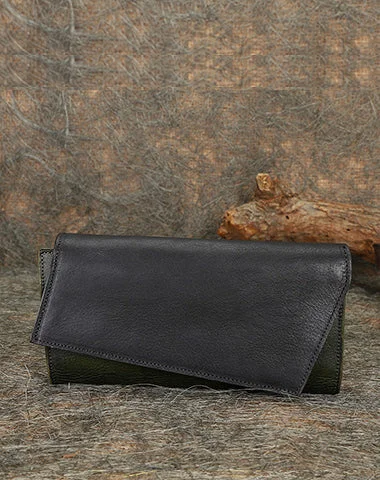 Classic black evening bags with timeless designs for sophisticated outfits and parties -Black&Green Womens Geometry Leather Trifold Long Wallet Vintage Clutch Wallet for Ladies