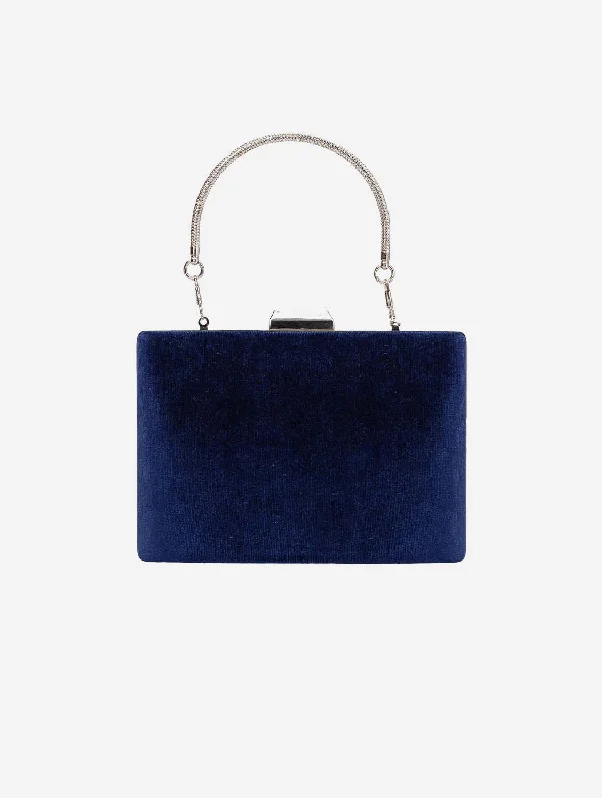 Designer evening clutches with luxurious finishes for special occasions and evening outings -Alba Vegan Velvet Clutch | Blue