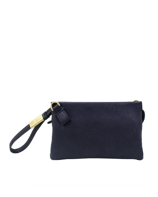 Satin evening bags with metallic accents for a sophisticated finish at formal gatherings -Cache Wristlet in Midnight Blue