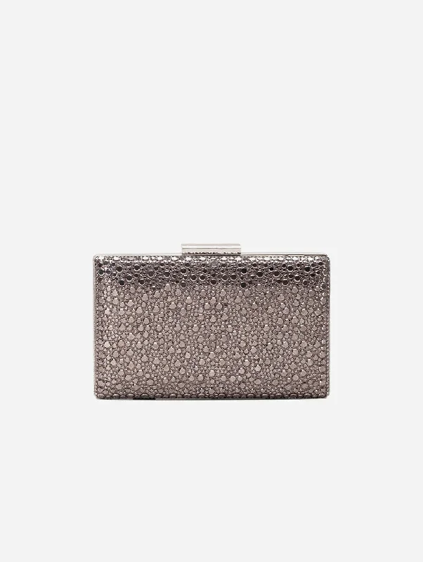 Embellished evening bags with gemstones or crystals for a dramatic, sparkling look -Clara Vegan Sequin Glitter Clutch | Grey