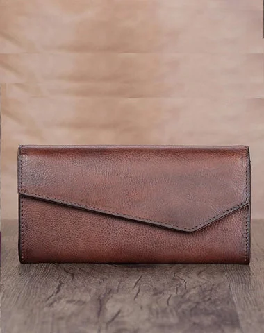 Leather evening bags with chain straps for versatility and elegant carrying options -Genuine Leather Wallet Long Womens Wallet Leather Clutch Wallet