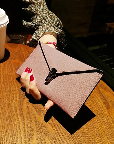 Stylish evening clutches with soft leather for a smooth, elegant look -Cute Womens Pink Leather Envelope Wallet Slim Clutch Purse Checkbook Long Wallet for Women