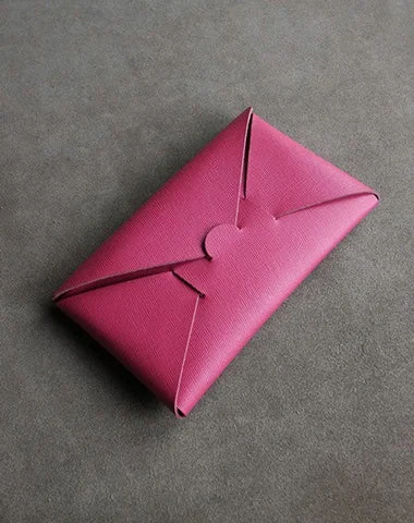 Fashion-forward evening clutches with geometric designs for a bold and unique look -Cute Womens PinkRed Leather Envelope Wallet Slim Clutch Purse Checkbook Long Wallet for Women