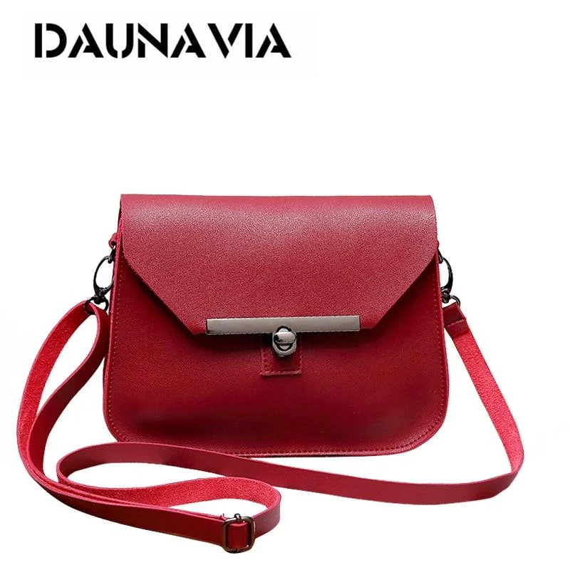 Luxurious crystal-studded evening bags with intricate designs for high-fashion events -DAUNAVIA Brand Small Women Messenger Bag Simple Designer PU Leather Crossbody Bag Ladies Lock Flap shoulder bag for female 2019