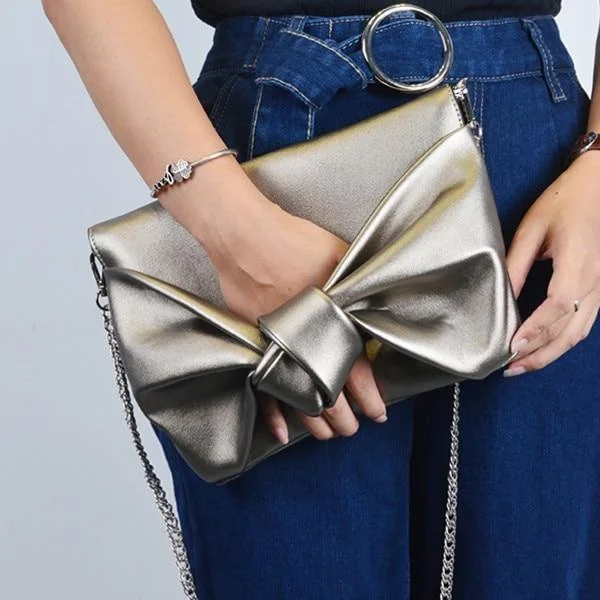 Luxury evening clutch bags with crystal embellishments for glamorous, upscale gatherings -Fashion Bow tie Women Envelope clutch bag Luxury design lady evening bags Chain Crossbody Bags for Women's shoulder bag Clutches