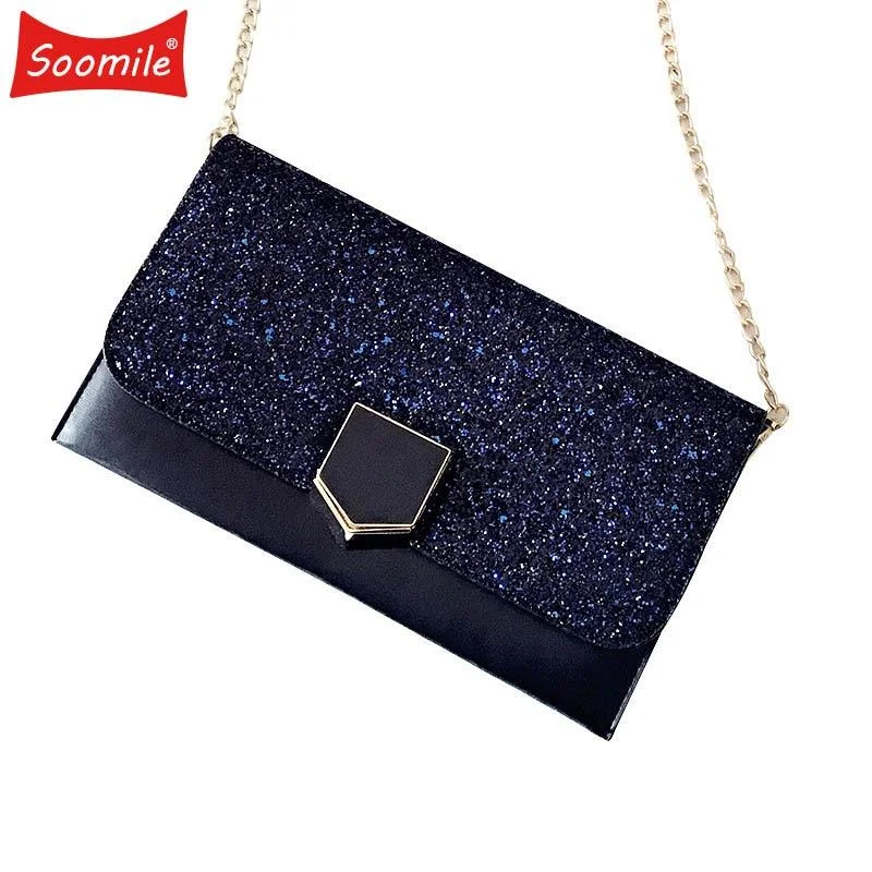 Simple evening clutches with minimalist designs for an understated yet classy style -Fashion Clutch Bags Chain Women Messenger Bag Small Long 2018 New Female Ladies Clutches Bag