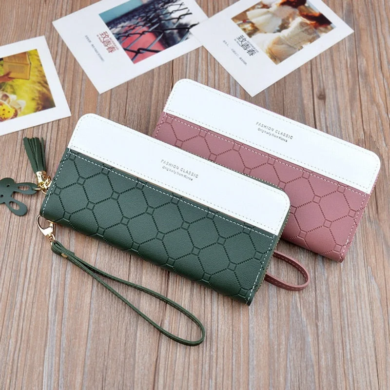 Elegant satin evening clutches with pleats or ruching for a sophisticated finish -Fashion Long Pu Leather Women Wallet