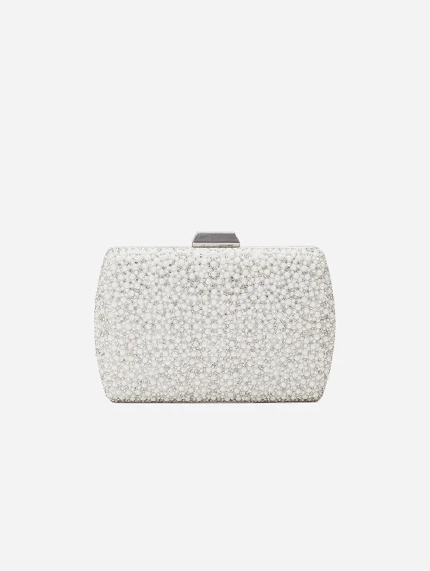 Elegant satin evening clutches with pleats or ruching for a sophisticated finish -Francisca Vegan Glitter Clutch | Pearl