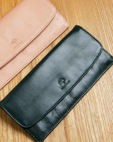 Leather evening bags with chain straps for versatility and elegant carrying options -Leather Cute Womens Long Slim Wallet Bifold Long Wallet Clutch For Women