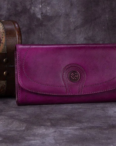 Personalized evening clutches with initials or custom designs for a unique touch -Genuine Leather Wallet Folded Long Wallet Vintage Wallet Purse For Women