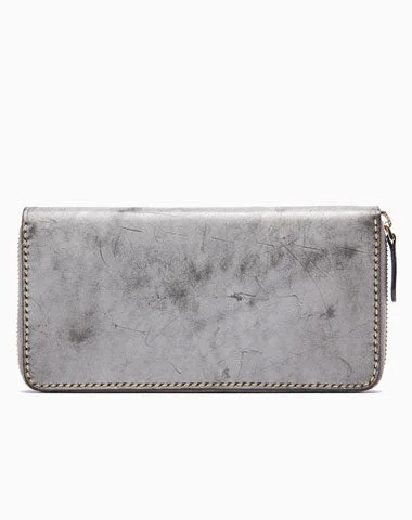 Leather clutch bags with sleek designs and metallic finishes for evening affairs -Gray Pink Womens Leather Zipper Long Wallet Phone Long Clutch Wallet for Women