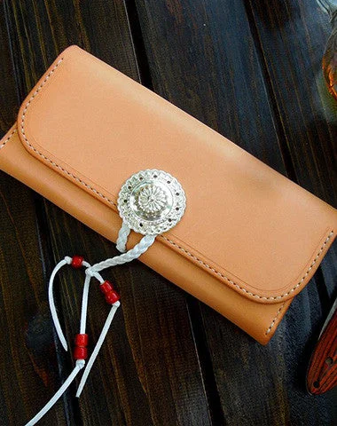 High-end evening bags with custom embroidery for a personalized fashion statement -Handmade wallet leather long natural leather Long clutch wallet for women