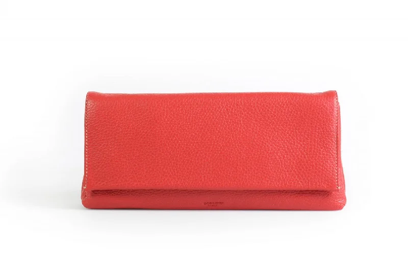 Classic evening clutch bags with textured fabrics for a rich and luxurious appearance -Handmade Italian Leather Clutch - Rimini - Lava Red