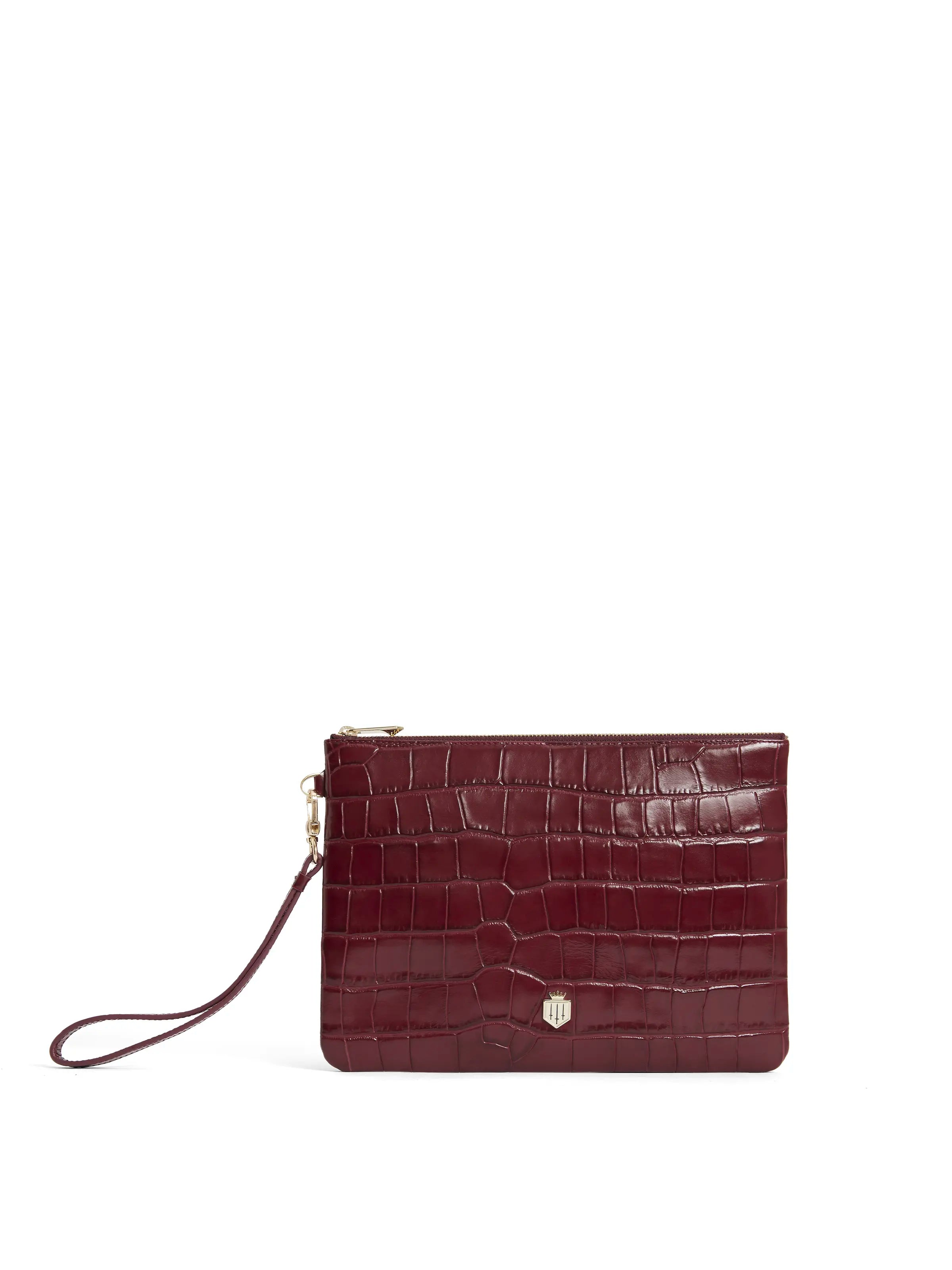 Designer evening clutches with luxurious finishes for special occasions and evening outings -Highbury Clutch - Ruby Croc