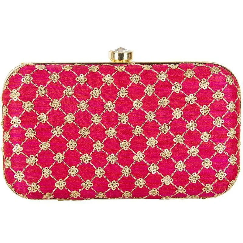 Evening clutches with minimalist designs and metallic accents for a chic, polished look -Hot Pink Sparkling Bridal Party Wear Clutch Purse for Women