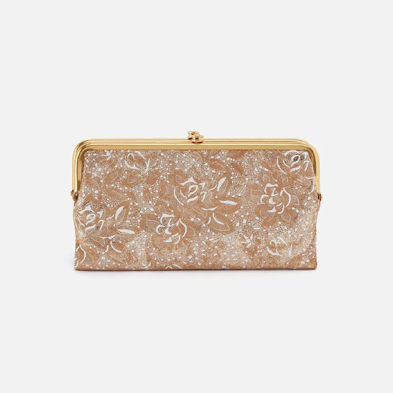 Luxury metallic clutches with gold or silver accents for evening glam -Lauren Clutch-Wallet In Printed Leather - Gilded Petals