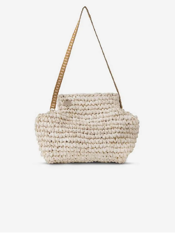 Luxurious crystal-studded evening bags with intricate designs for high-fashion events -Lilis Vegan Small Raffia Frame Clutch | Natural & Copper Stripe