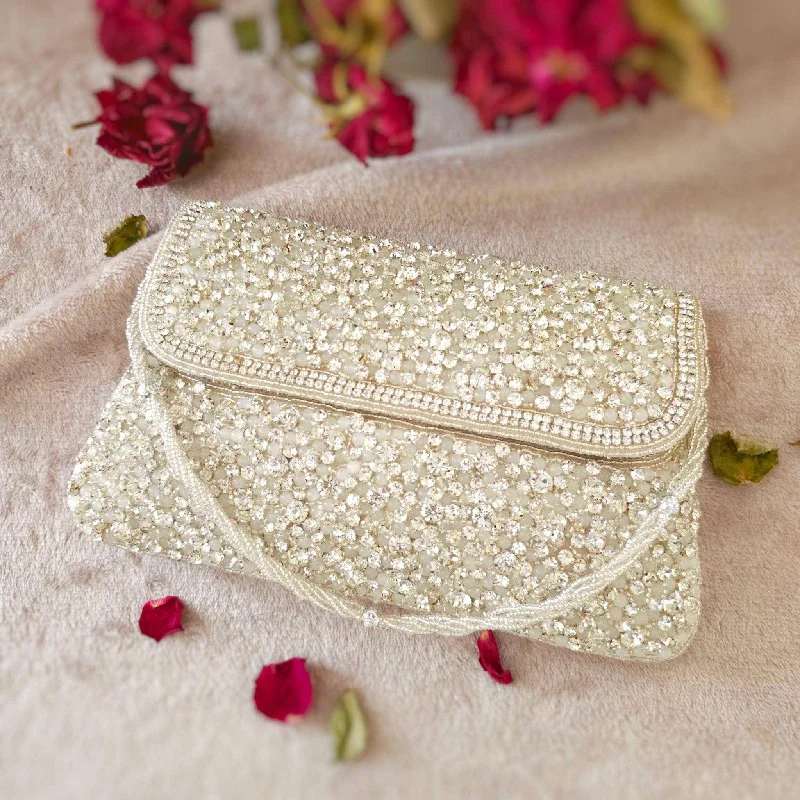 Timeless evening clutches with delicate lace or tulle for romantic evening outfits -Luna Bridal Clutch Silver White