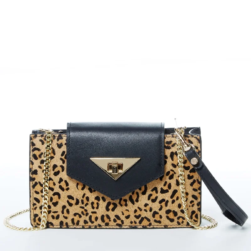 Crystal-studded evening clutches with intricate designs for festive, glamorous events -Mary Mini Crossbody Bag Black Leopard Leather Wristlet