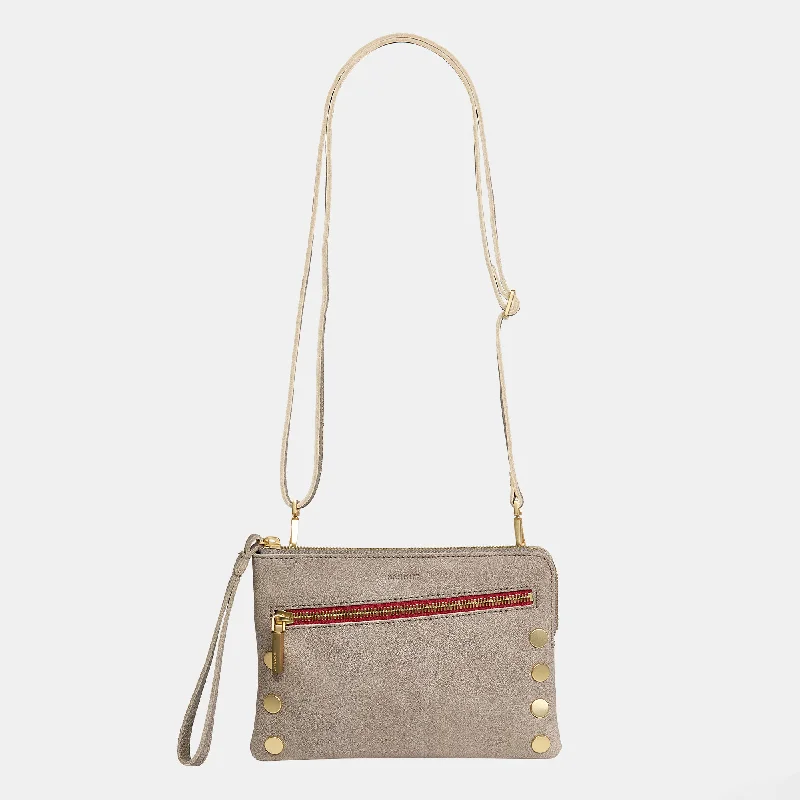 Decorative evening bags with flower or leaf motifs for a nature-inspired, romantic style -Nash Small | Pewter/Brushed Gold Red Zip