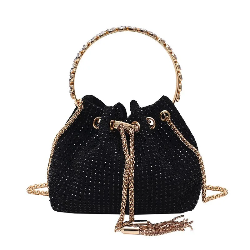 Luxury beaded evening bags with intricate detailing for a standout accessory at events -Trendy and Colorful: Women's Diamante Chain Tassel Crossbody Bucket Bag