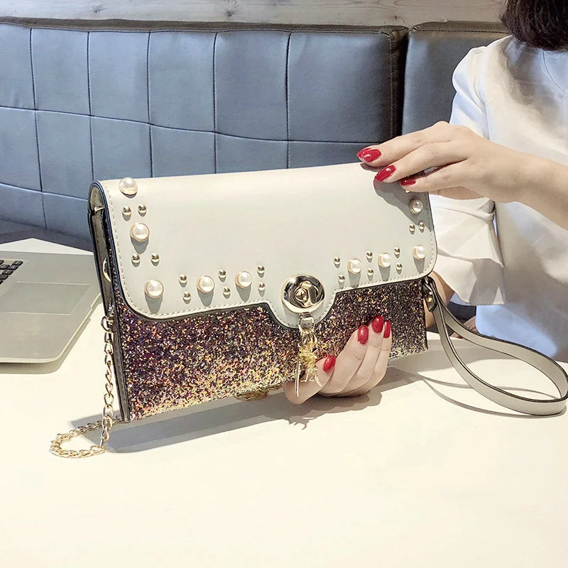 Modern metallic evening bags with sleek lines and edgy designs for trendy looks -QIAOBAO 2019 Women's Shoulder Bags Clutchs for Parties Rhinestone Envelope Handbag Evening Party Clutch Bag Bridal Female