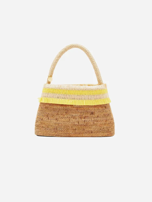 High-end evening bags with custom embroidery for a personalized fashion statement -Raha Handwoven Atta Vegan Oval Handbag | Sunshine Yellow