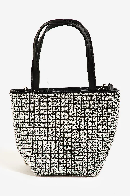 Modern metallic evening bags with sleek lines and edgy designs for trendy looks -Rhinestone Fashion Handbag