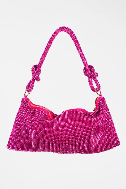 Handcrafted evening bags with unique, artisan details for a one-of-a-kind accessory -Rhinestone Mesh Rope Handle Hand Bag