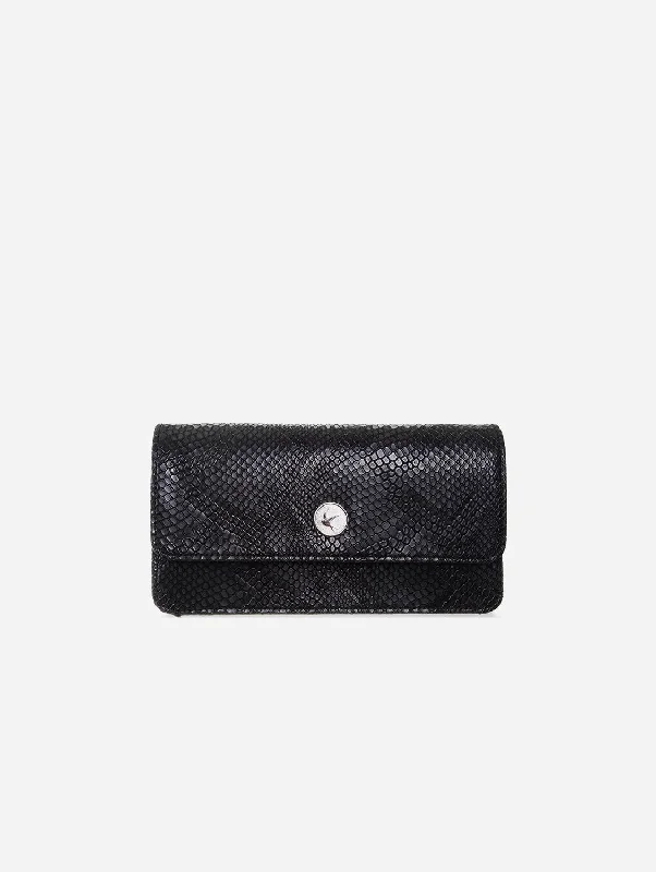 Eye-catching rhinestone evening clutches for a sparkling, glamorous touch at parties -Sara Vegan Leather Chain Wallet Purse | Black