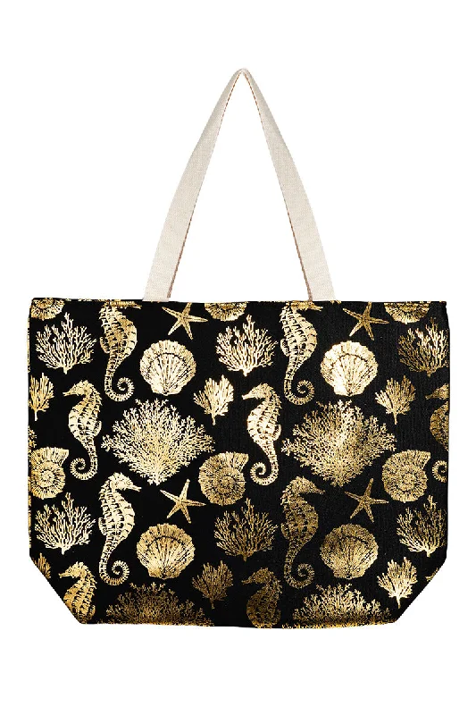 Formal evening clutches with angular designs and bold textures for modern fashionistas -Sea Horse Starfish Print Tote Bag