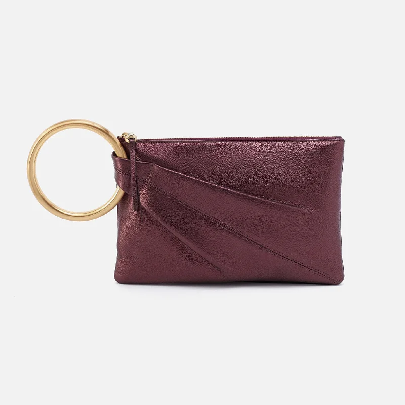 Vintage-inspired evening bags with intricate beadwork for a retro chic look -Sheila Ring Clutch In Metallic Leather - Frosted Plum