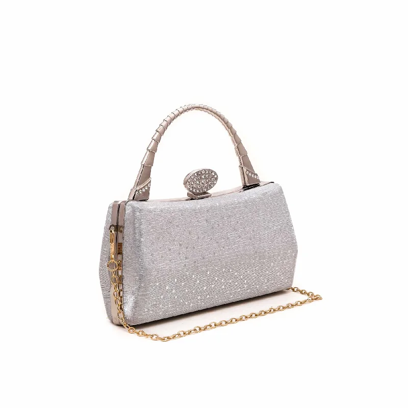 Classic evening clutch bags with textured fabrics for a rich and luxurious appearance -Silver Fancy Clutch P15381