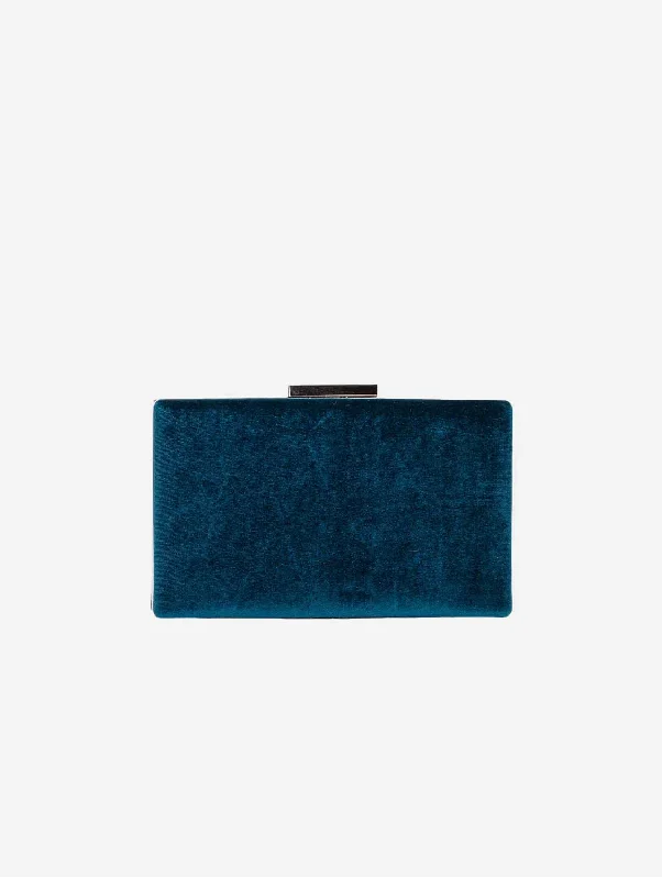 Elegant evening bags with lace or mesh detailing for a romantic touch at events -Clara Vegan Velvet Clutch | Teal Blue