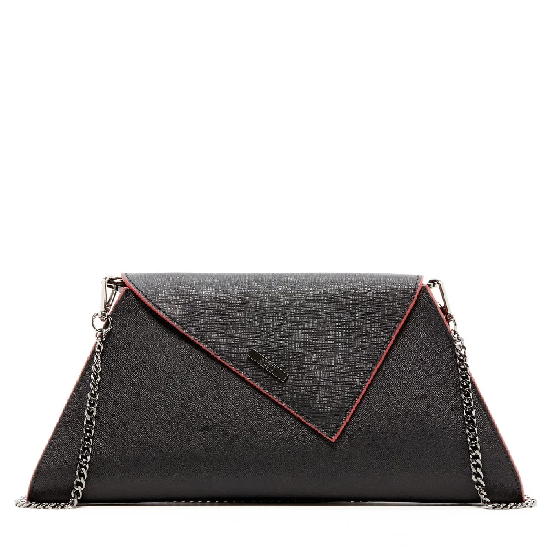 Sparkling evening bags with clear or colored crystals for a touch of luxury -Angelica Black Leather Clutch Bag