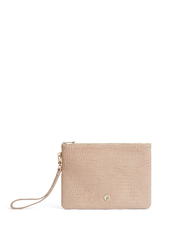 Modern evening clutches with geometric shapes and minimalistic finishes for a trendy look -Highbury Clutch - Blush Croc