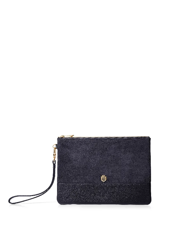 Decorative evening bags with flower or leaf motifs for a nature-inspired, romantic style -Highbury Clutch - Navy