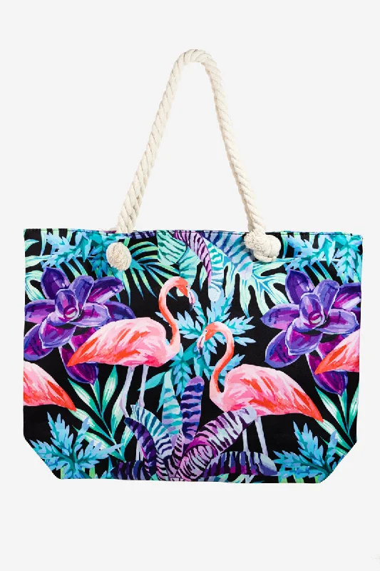 Luxurious crystal-studded evening bags with intricate designs for high-fashion events -Tropical Flamingo Print Tote Bag