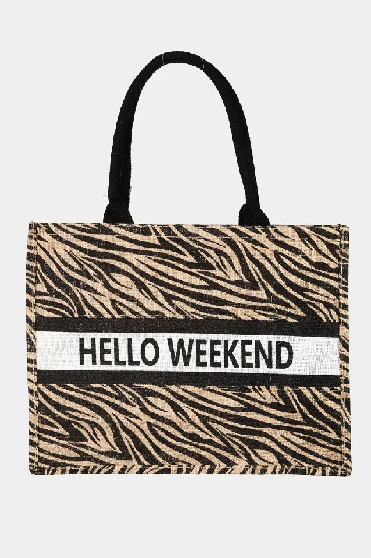 Modern evening clutches with geometric shapes and minimalistic finishes for a trendy look -Zebra Print Hello Weekend Tote Bag