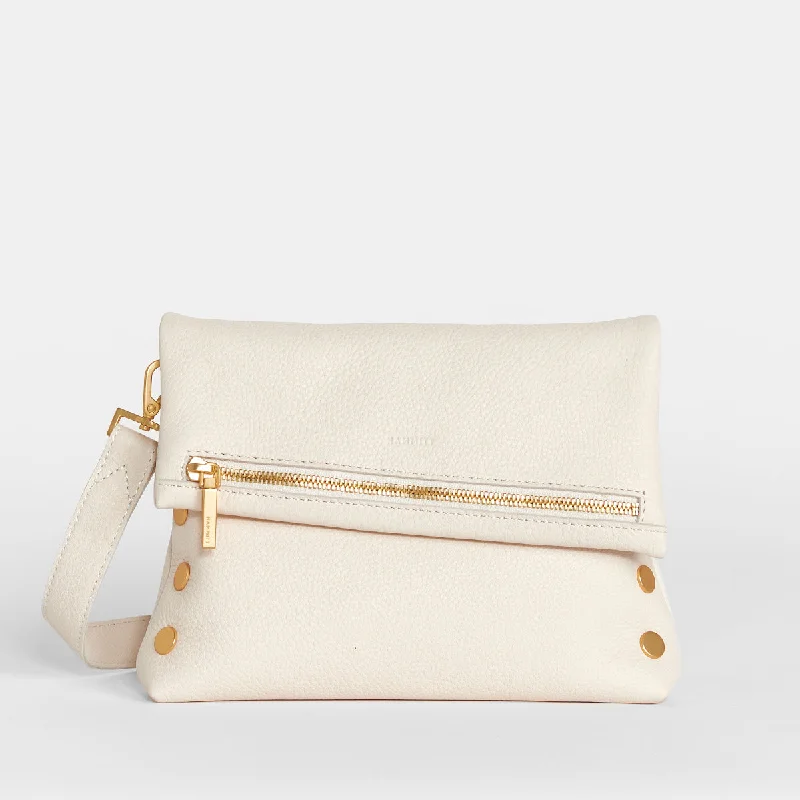 Formal evening bags with satin finishes and fine silk for refined evening wear -VIP | Calla Lily White/Brushed Gold | Med