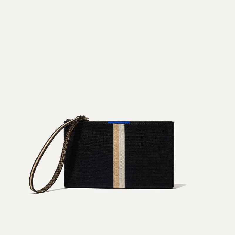 Handcrafted evening bags with unique, artisan details for a one-of-a-kind accessory -The Wallet Wristlet - Black Portobello Stripe