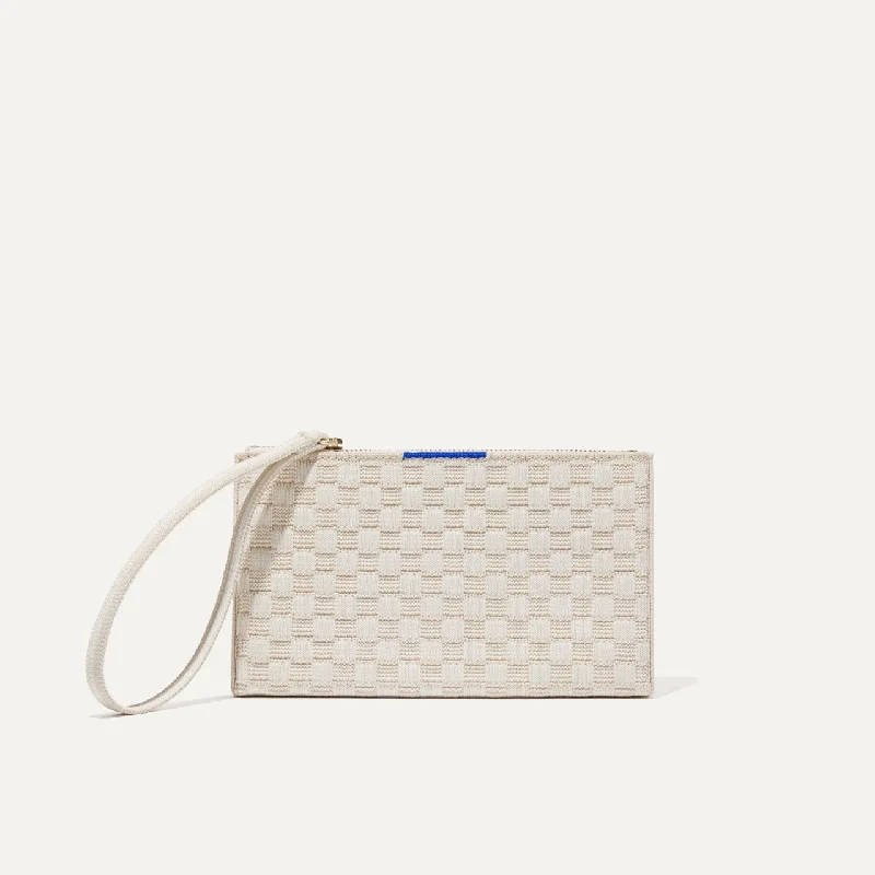 Structured evening clutches with geometric shapes and sharp angles for contemporary glamour -The Wallet Wristlet - Vanilla Basketweave