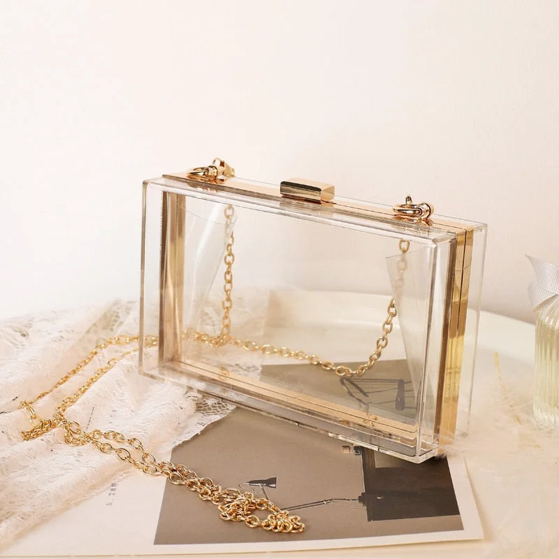 Structured evening clutches with geometric shapes and sharp angles for contemporary glamour -Women Acrylic Clear Purse