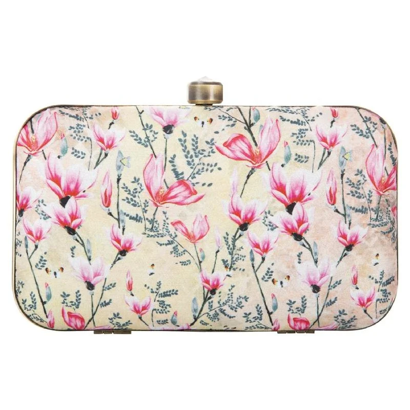 Sleek and simple evening clutches in solid colors for easy matching with outfits -Women's Pink Floral Box Party Clutch Purse with Chain