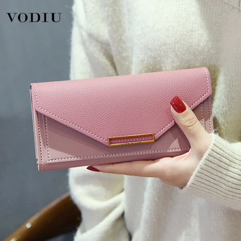 Chic evening clutch bags with polished metallic finishes for a contemporary evening accessory -Women's Wallet Leather 2019 Fashion Ladies Long Wallet